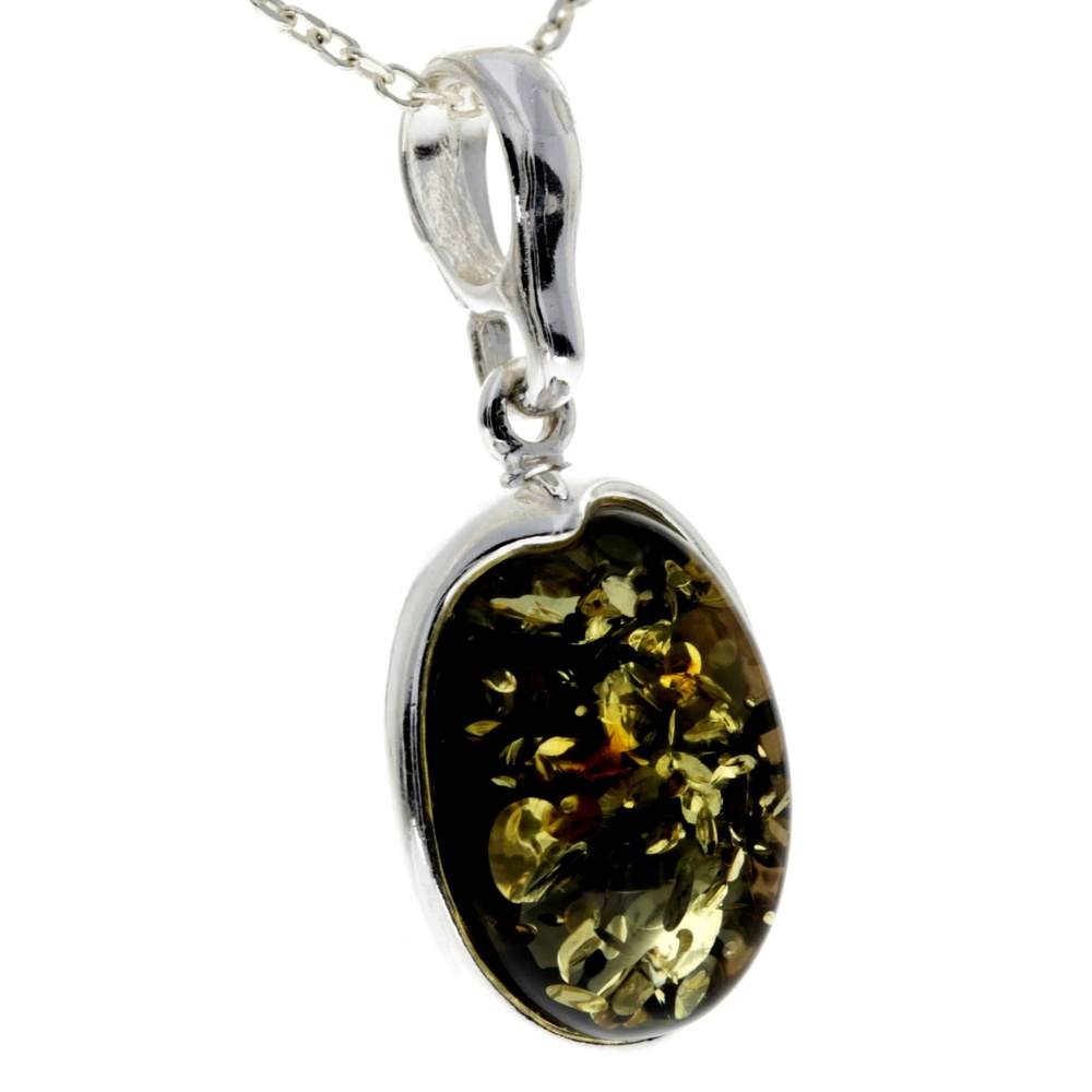 925 Sterling Silver & Genuine Baltic Amber Classic Oval Pendant - AX203