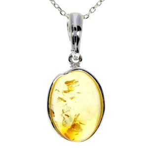 925 Sterling Silver & Genuine Baltic Amber Classic Oval Pendant - AX203
