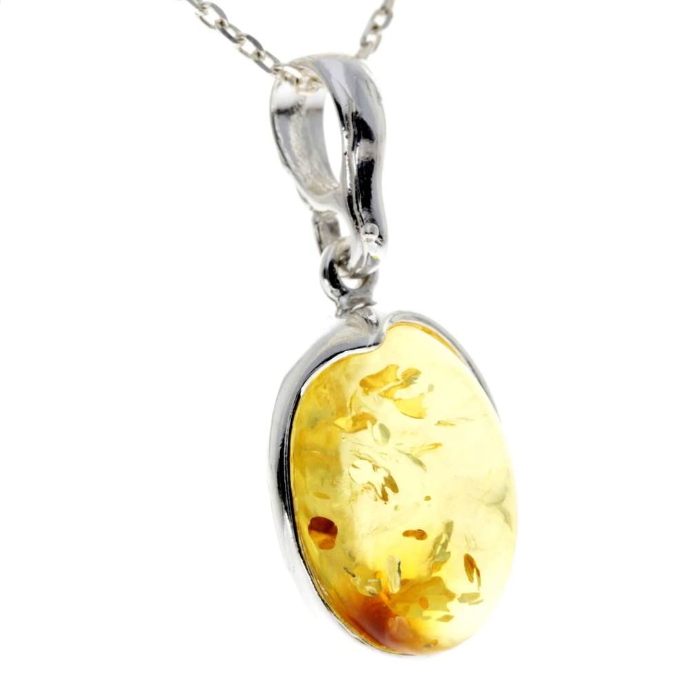 925 Sterling Silver & Genuine Baltic Amber Classic Oval Pendant - AX203