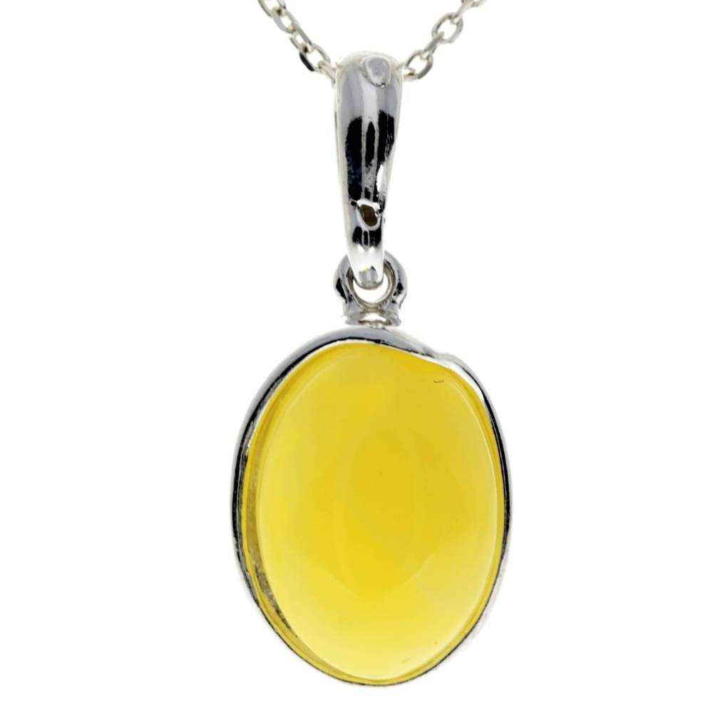 925 Sterling Silver & Genuine Baltic Amber Classic Oval Pendant - AX203