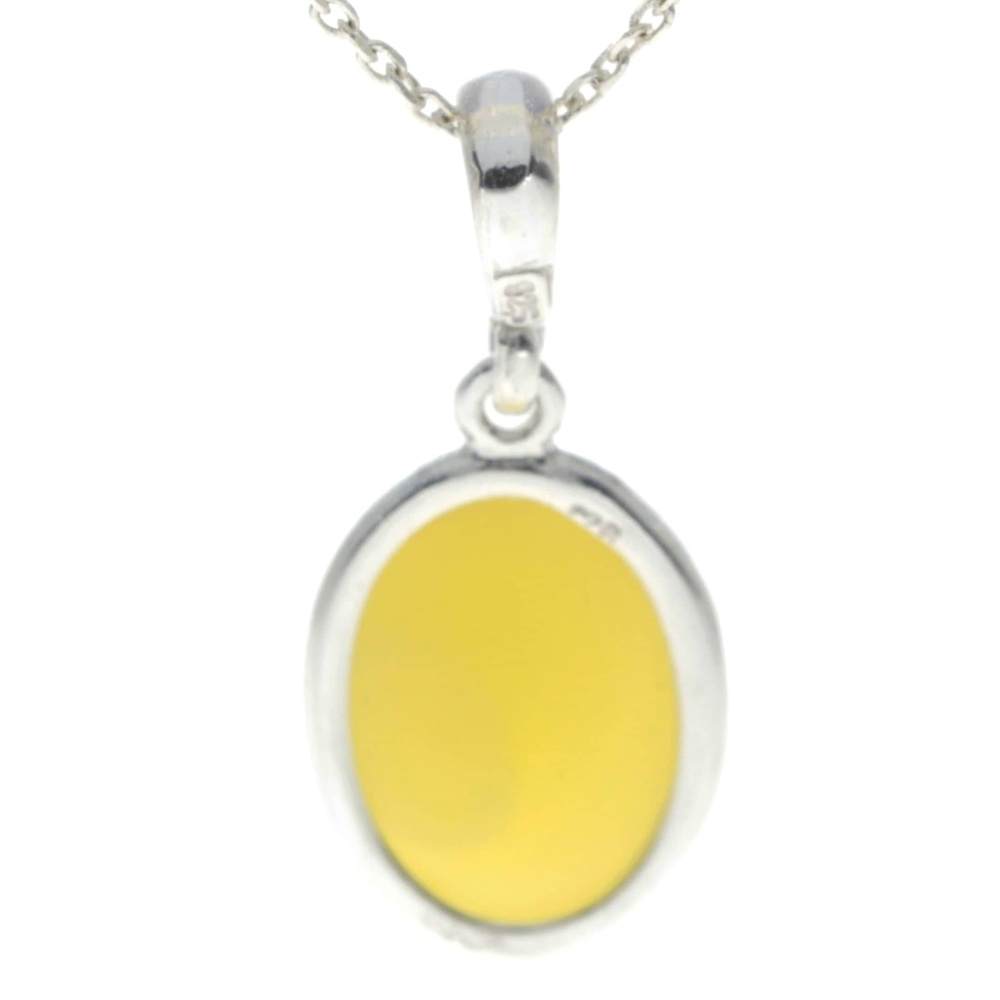 925 Sterling Silver & Genuine Baltic Amber Classic Oval Pendant - AX203
