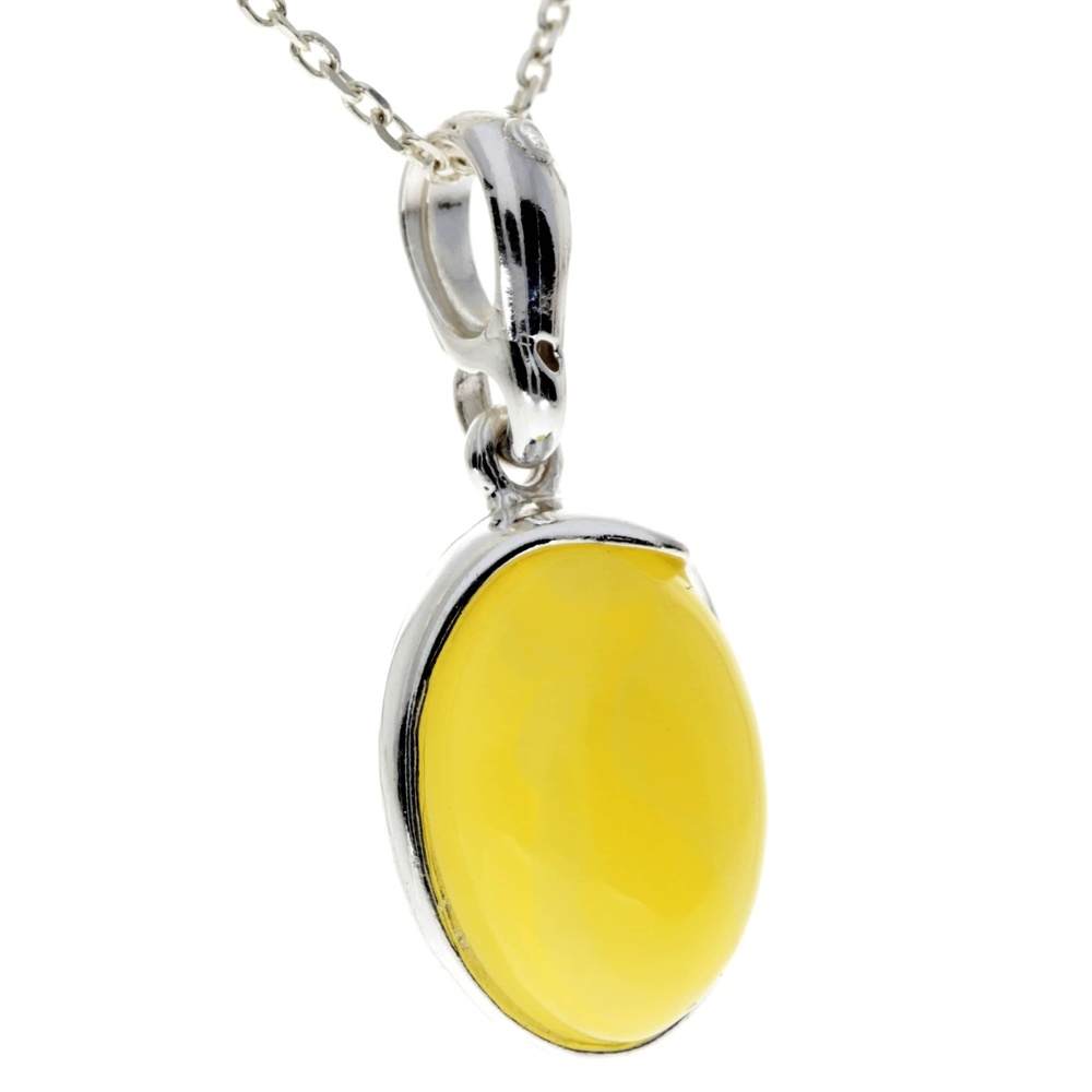 925 Sterling Silver & Genuine Baltic Amber Classic Oval Pendant - AX203