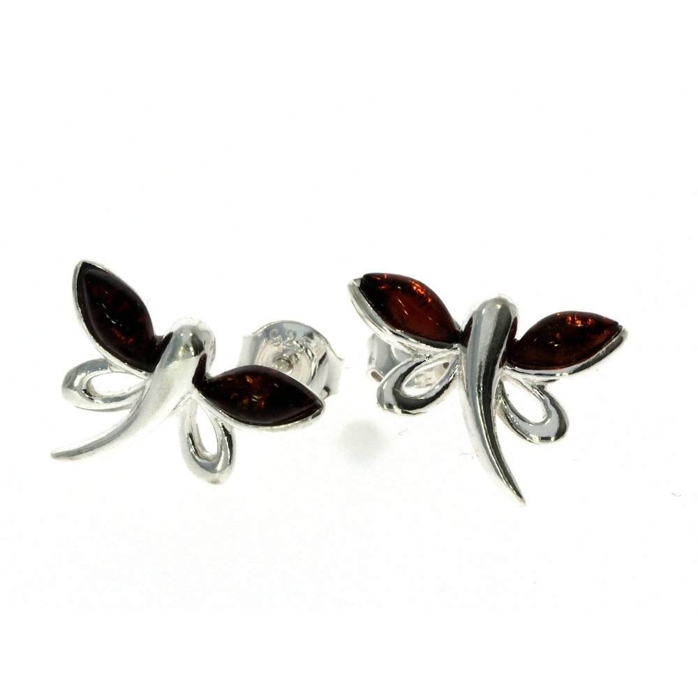 925 Sterling Silver & Baltic Amber Butterfly Stud Earrings GL146
