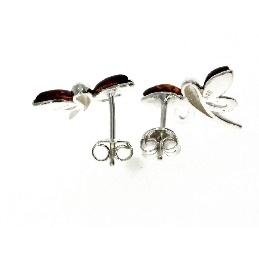 925 Sterling Silver & Baltic Amber Butterfly Stud Earrings GL146
