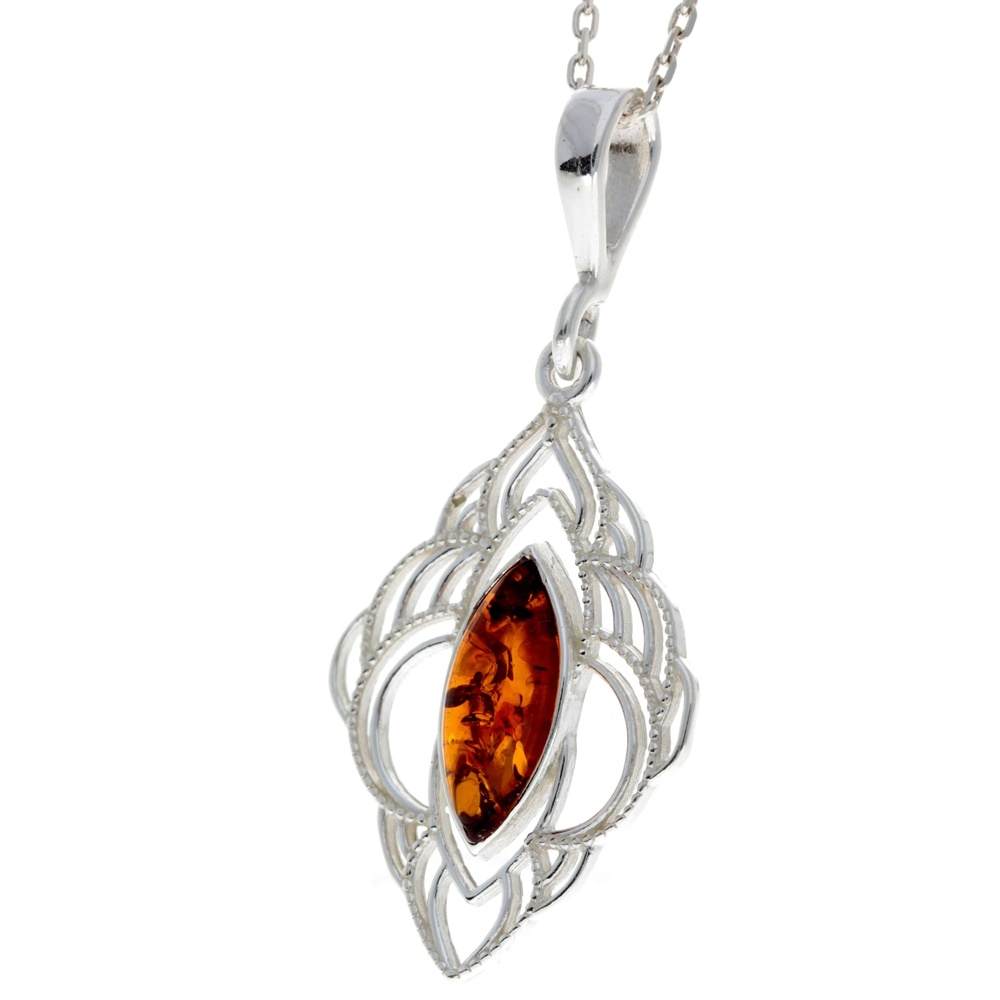 925 Sterling Silver & Genuine Baltic Amber Modern Pendant - M385C