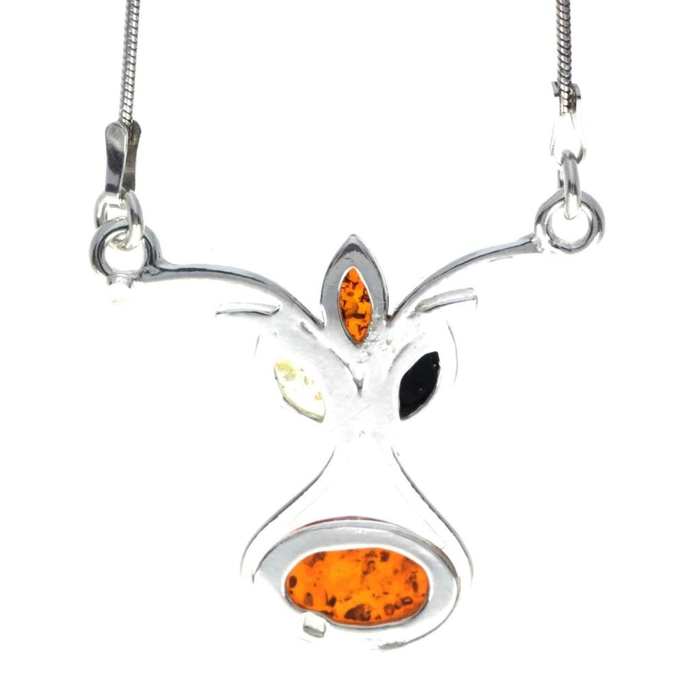 925 Sterling Silver & Genuine Baltic Amber Multi Stones Modern Necklace - M913