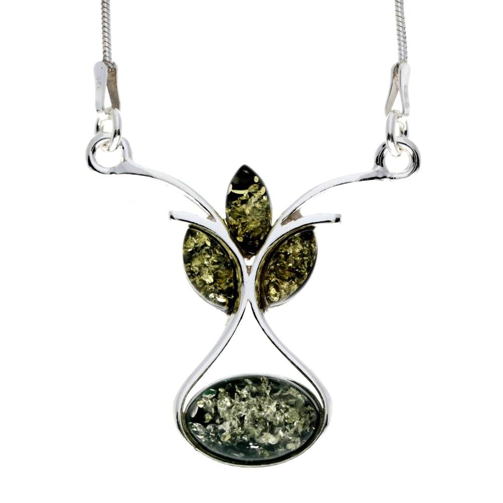 925 Sterling Silver & Genuine Baltic Amber Multi Stones Modern Necklace - M913