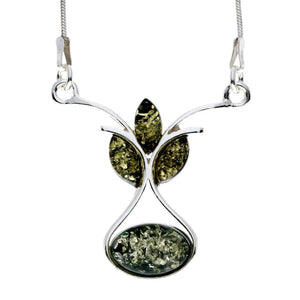 925 Sterling Silver & Genuine Baltic Amber Multi Stones Modern Necklace - M913