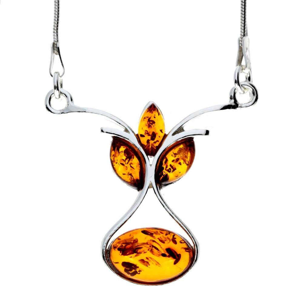 925 Sterling Silver & Genuine Baltic Amber Multi Stones Modern Necklace - M913