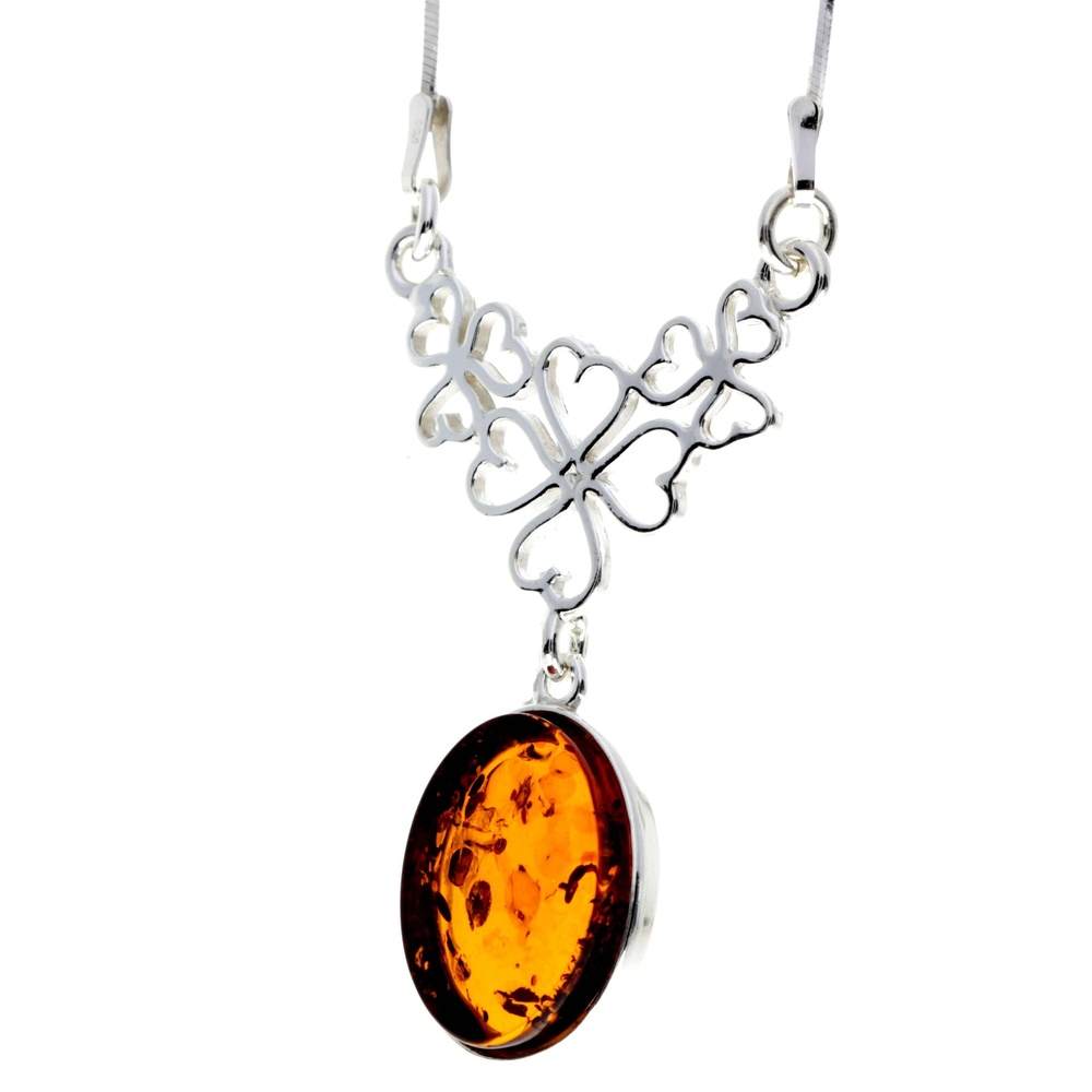 925 Sterling Silver & Genuine Baltic Amber Classic Necklace on Snake Chain - M929