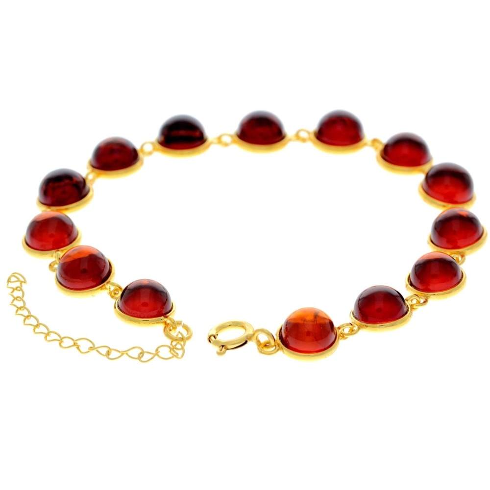 Classic 925 Sterling Silver Gold Plated with 22 Carat Gold 19 cm + 4.5 cm Link Bracelet set with Genuine Baltic Amber Gemstones - MG500