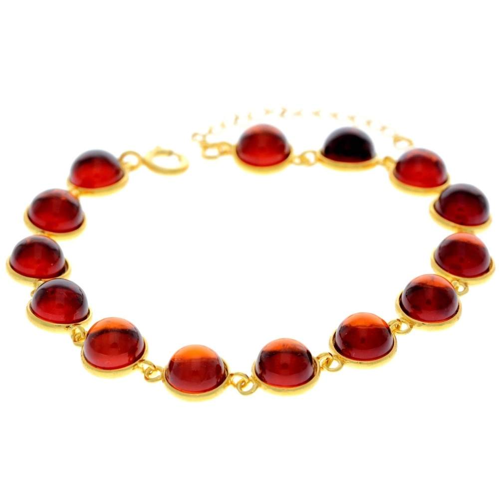 Classic 925 Sterling Silver Gold Plated with 22 Carat Gold 19 cm + 4.5 cm Link Bracelet set with Genuine Baltic Amber Gemstones - MG500