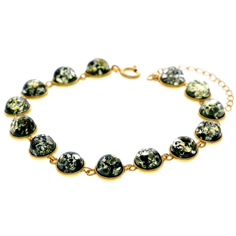 Classic 925 Sterling Silver Gold Plated with 22 Carat Gold 19 cm + 4.5 cm Link Bracelet set with Genuine Baltic Amber Gemstones - MG500