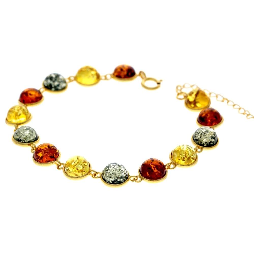 Classic 925 Sterling Silver Gold Plated with 22 Carat Gold 19 cm + 4.5 cm Link Bracelet set with Genuine Baltic Amber Gemstones - MG500