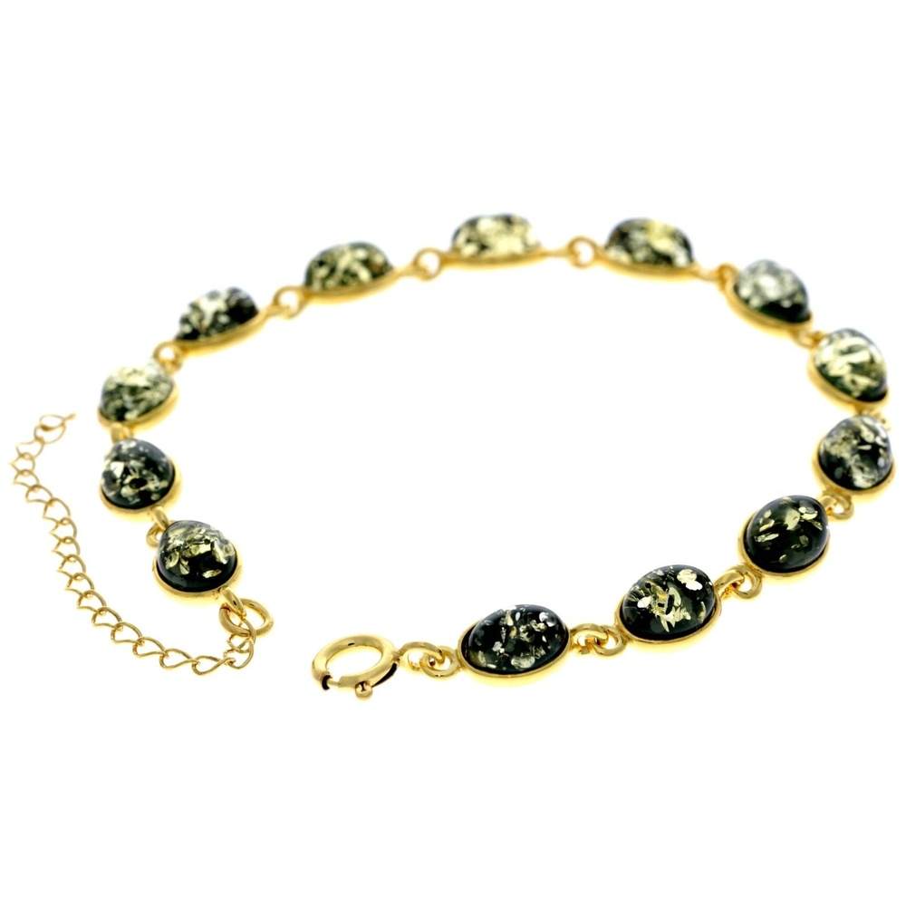 Classic 925 Sterling Silver Gold Plated with 22 Carat Gold 19 cm + 4.5 cm Link Bracelet set with Genuine Baltic Amber Gemstones - MG501