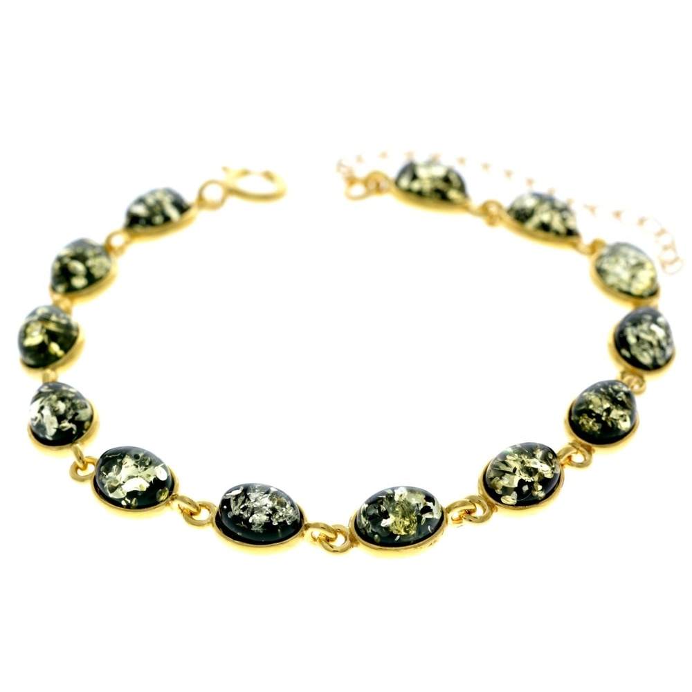 Classic 925 Sterling Silver Gold Plated with 22 Carat Gold 19 cm + 4.5 cm Link Bracelet set with Genuine Baltic Amber Gemstones - MG501