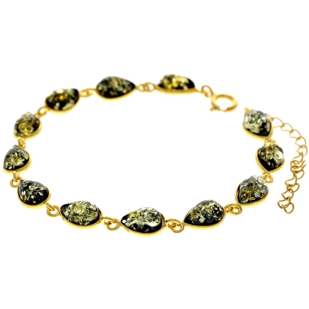 Classic 925 Sterling Silver Gold Plated with 22 Carat Gold 19 cm + 4.5 cm Link Bracelet set with Genuine Baltic Amber Gemstones - MG502