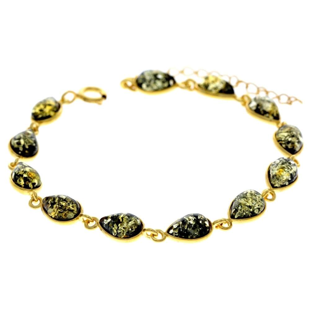 Classic 925 Sterling Silver Gold Plated with 22 Carat Gold 19 cm + 4.5 cm Link Bracelet set with Genuine Baltic Amber Gemstones - MG502