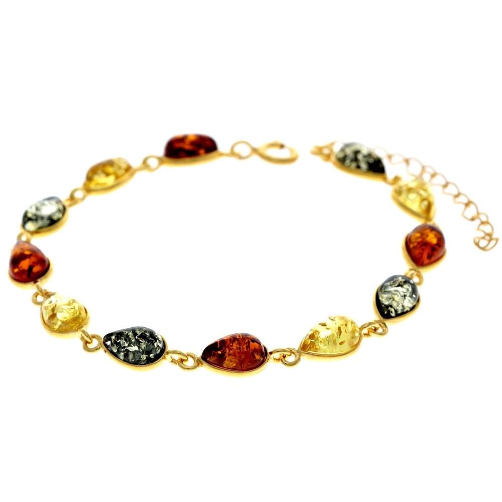 Classic 925 Sterling Silver Gold Plated with 22 Carat Gold 19 cm + 4.5 cm Link Bracelet set with Genuine Baltic Amber Gemstones - MG502