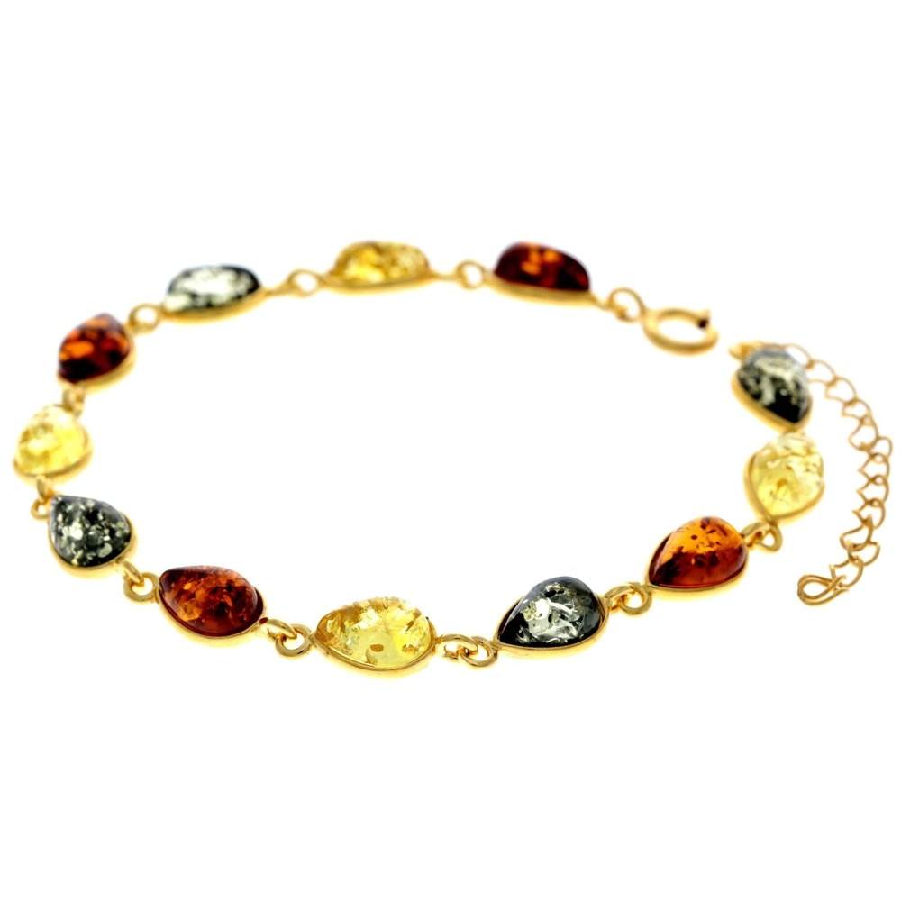 Classic 925 Sterling Silver Gold Plated with 22 Carat Gold 19 cm + 4.5 cm Link Bracelet set with Genuine Baltic Amber Gemstones - MG502