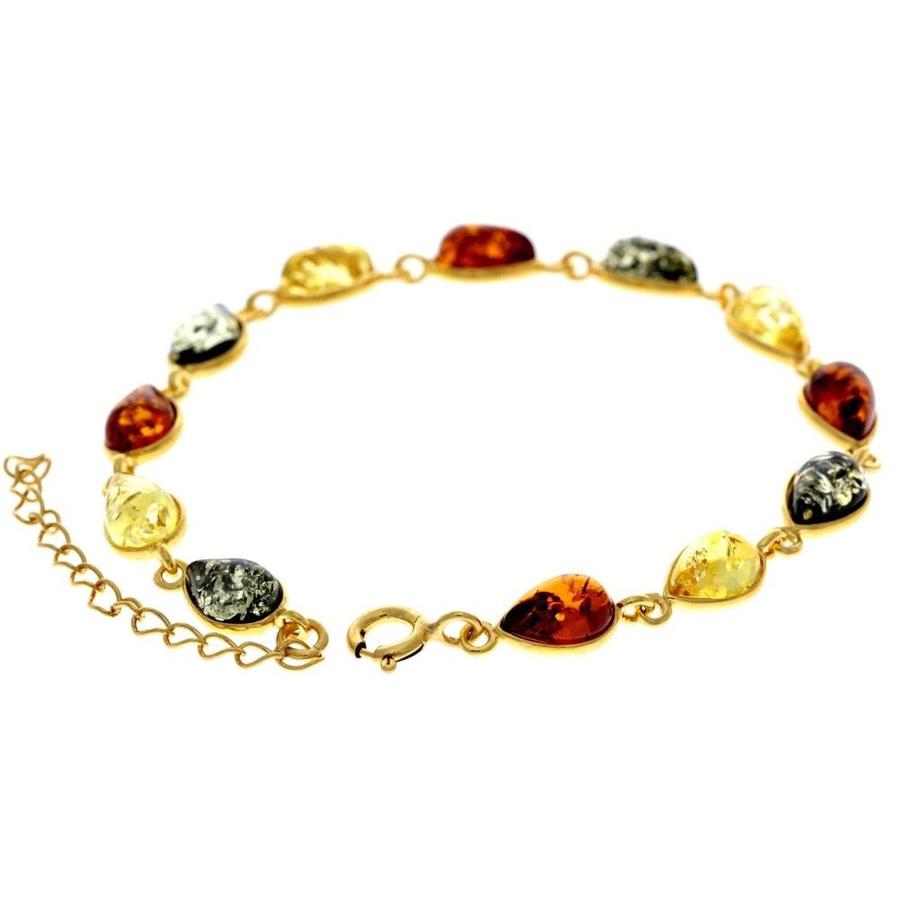 Classic 925 Sterling Silver Gold Plated with 22 Carat Gold 19 cm + 4.5 cm Link Bracelet set with Genuine Baltic Amber Gemstones - MG502