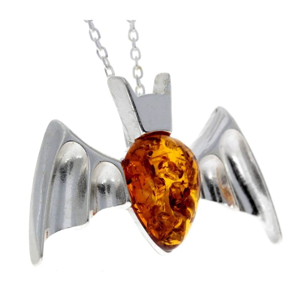 925 Sterling Silver & Baltic Amber Bat Pendant - 692