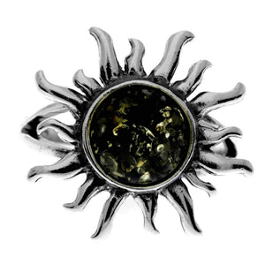 925 Sterling Silver & Genuine Baltic Amber Sun Ring - 7374