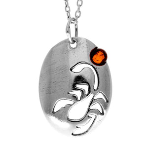 925 Sterling Silver & Genuine Baltic Amber Classic Zodiac Scorpio Pendant - 741