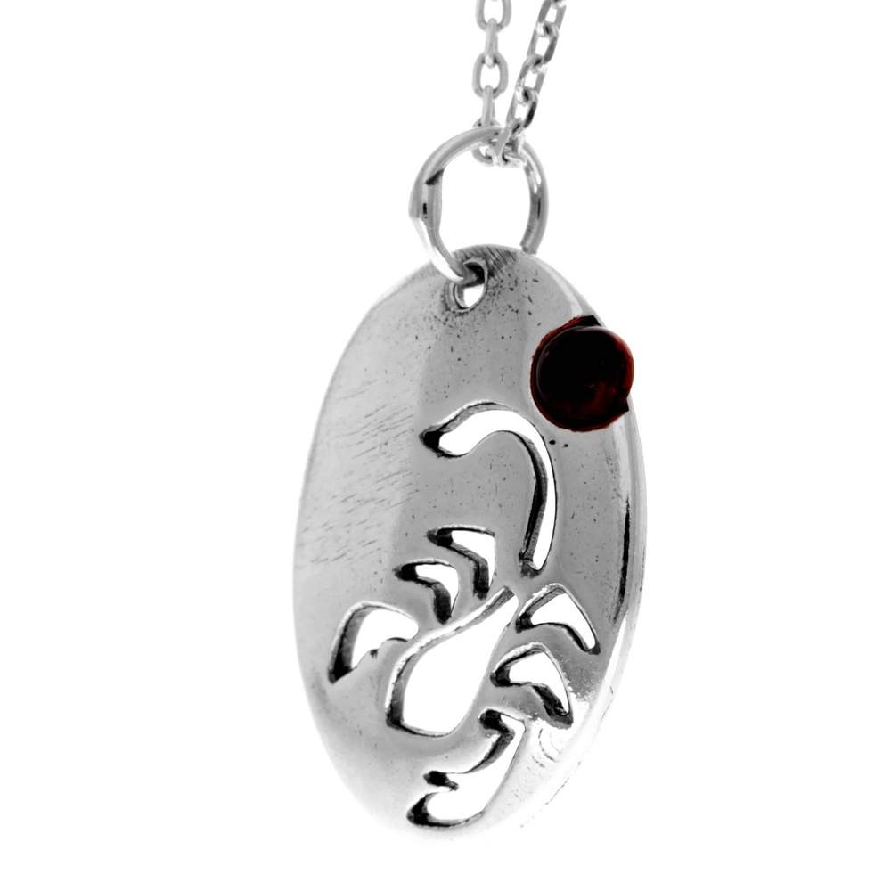 925 Sterling Silver & Genuine Baltic Amber Classic Zodiac Scorpio Pendant - 741