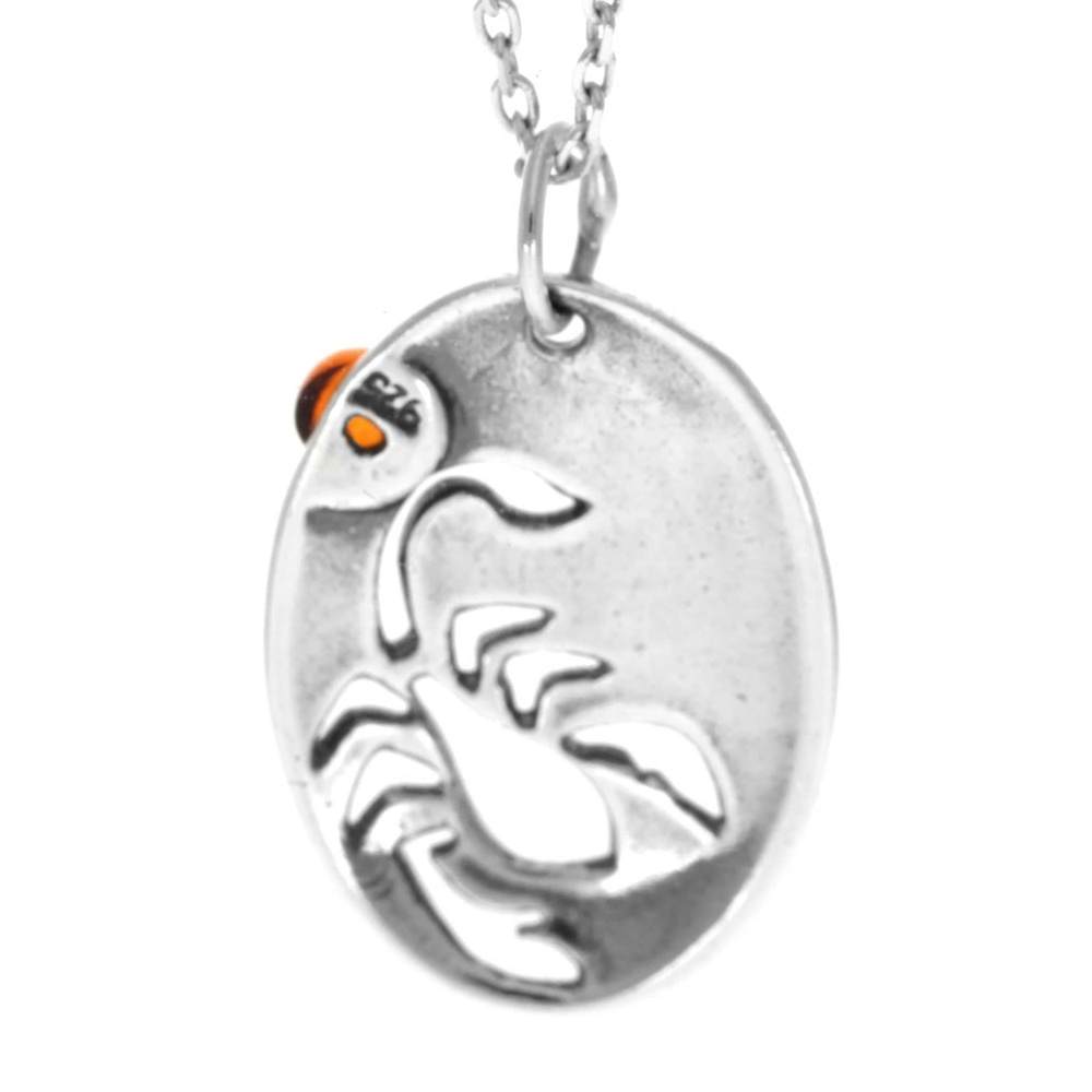 925 Sterling Silver & Genuine Baltic Amber Classic Zodiac Scorpio Pendant - 741