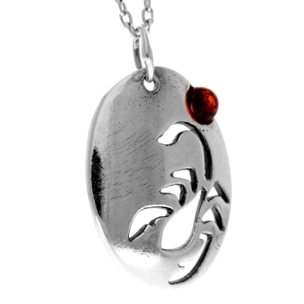 925 Sterling Silver & Genuine Baltic Amber Classic Zodiac Scorpio Pendant - 741