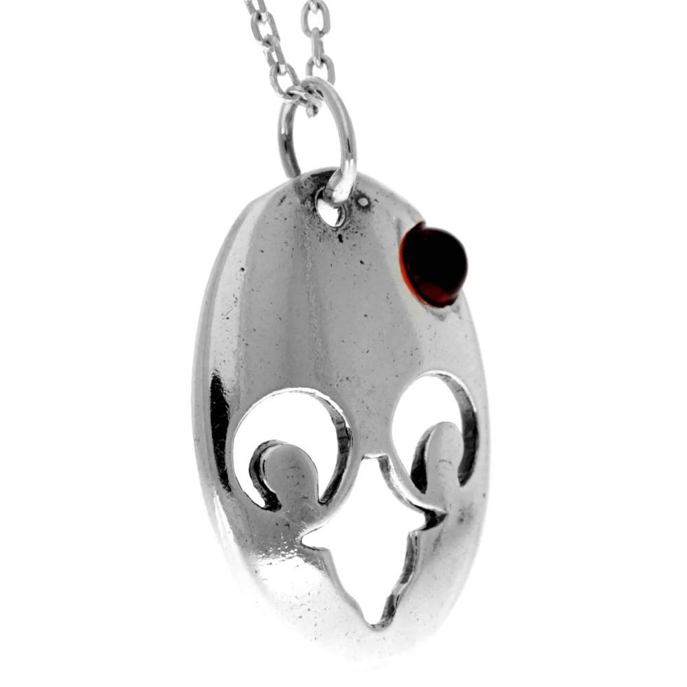 925 Sterling Silver & Genuine Baltic Amber Classic Zodiac Aries Pendant - 747