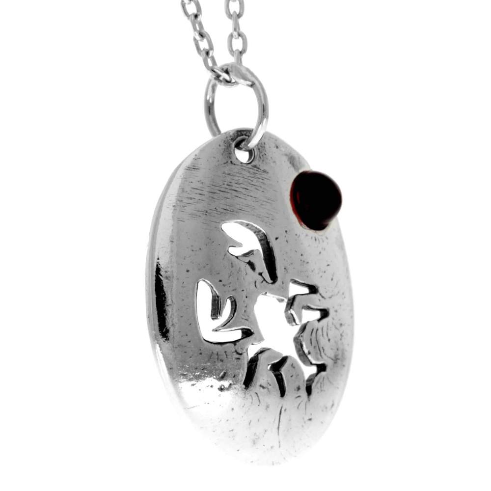 925 Sterling Silver & Genuine Baltic Amber Classic Zodiac Cancer Pendant - 750