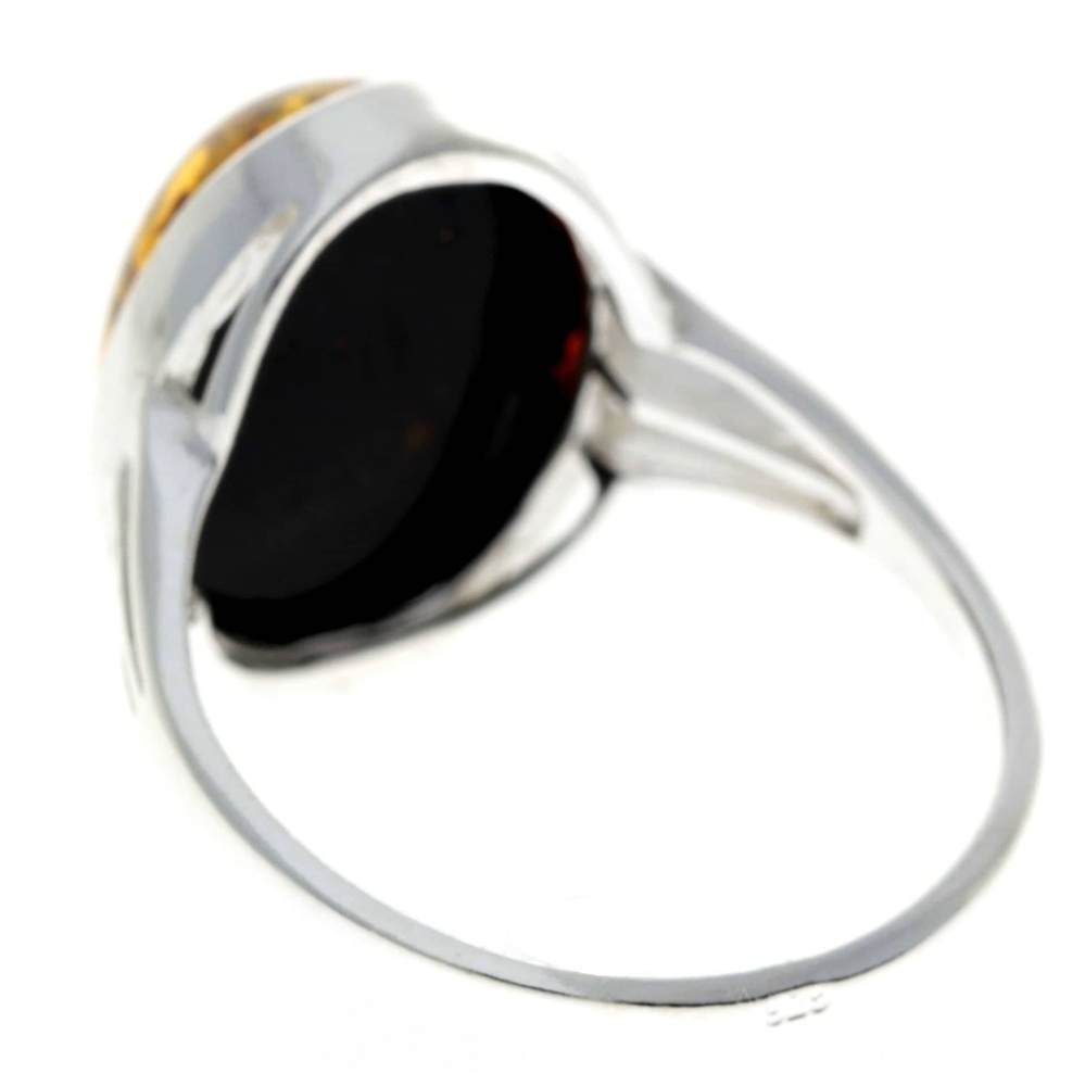 925 Sterling Silver & Genuine Baltic Amber Classic Designer Ring - 7504