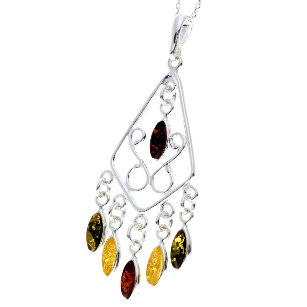 925 Sterling Silver & Genuine Baltic Amber Modern Pendant - 8210P
