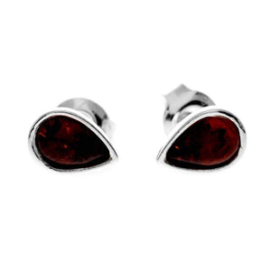 925 Sterling Silver & Genuine Baltic Amber Little Pears Studs Earrings - AA013