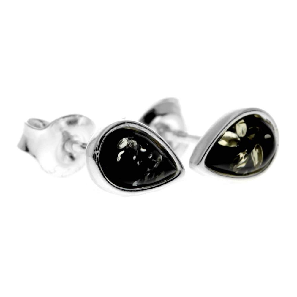925 Sterling Silver & Genuine Baltic Amber Little Pears Studs Earrings - AA013