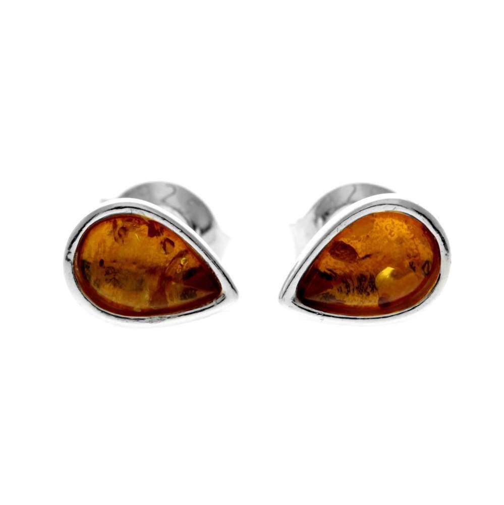 925 Sterling Silver & Genuine Baltic Amber Little Pears Studs Earrings - AA013