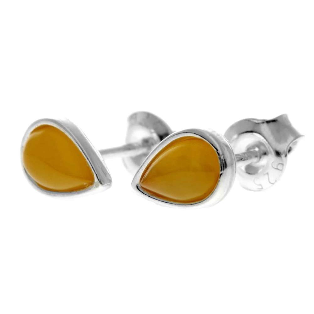 925 Sterling Silver & Genuine Baltic Amber Little Pears Studs Earrings - AA013