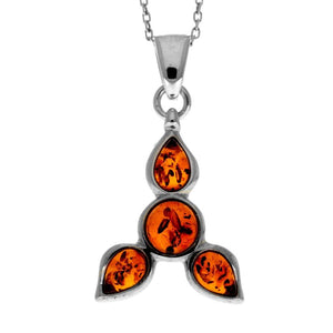 925 Sterling Silver & Genuine Baltic Amber Modern Trio Pendant AA230