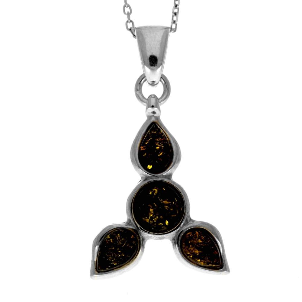 925 Sterling Silver & Genuine Baltic Amber Modern Trio Pendant AA230
