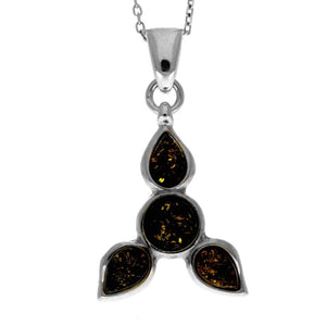 925 Sterling Silver & Genuine Baltic Amber Modern Trio Pendant AA230