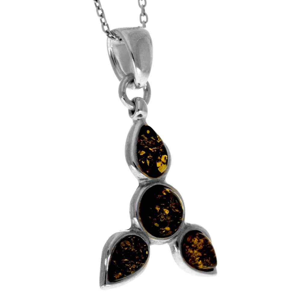 925 Sterling Silver & Genuine Baltic Amber Modern Trio Pendant AA230