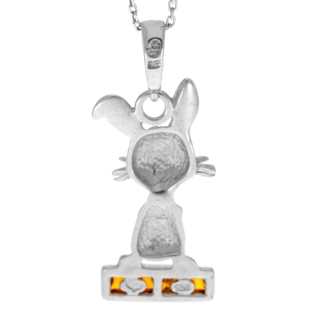 925 Sterling Silver & Genuine Baltic Amber Classic Modern Rabbit Pendant - AA243