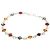 925 Sterling Silver & Genuine Baltic Amber Square Stones Link Bracelet - AA508