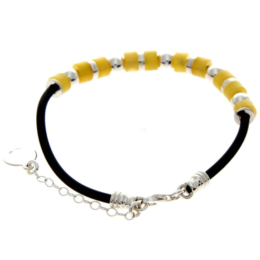 925 Sterling Silver & Genuine Baltic Amber Leather Rope Exclusive Bracelet - AA509