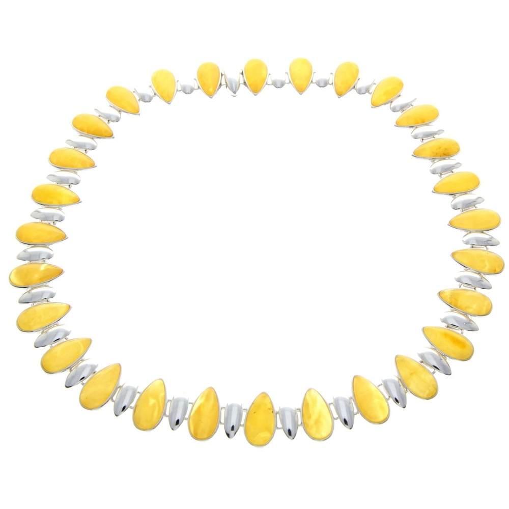 925 Sterling Silver & Genuine Baltic Amber Multi Stones Modern Exclusive Necklace - AA900