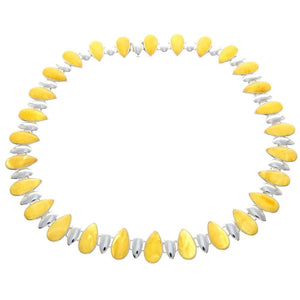 925 Sterling Silver & Genuine Baltic Amber Multi Stones Modern Exclusive Necklace - AA900