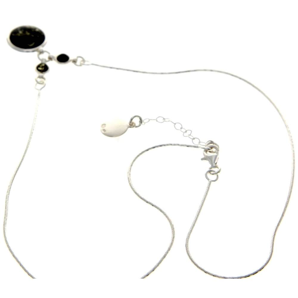 925 Sterling Silver & Genuine Baltic Amber Multi Stones Round Classic Exclusive Necklace - AA902