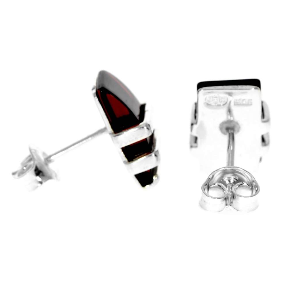 Sterling Silver & Genuine Baltic Amber Rectangular Studs Earrings - AC009